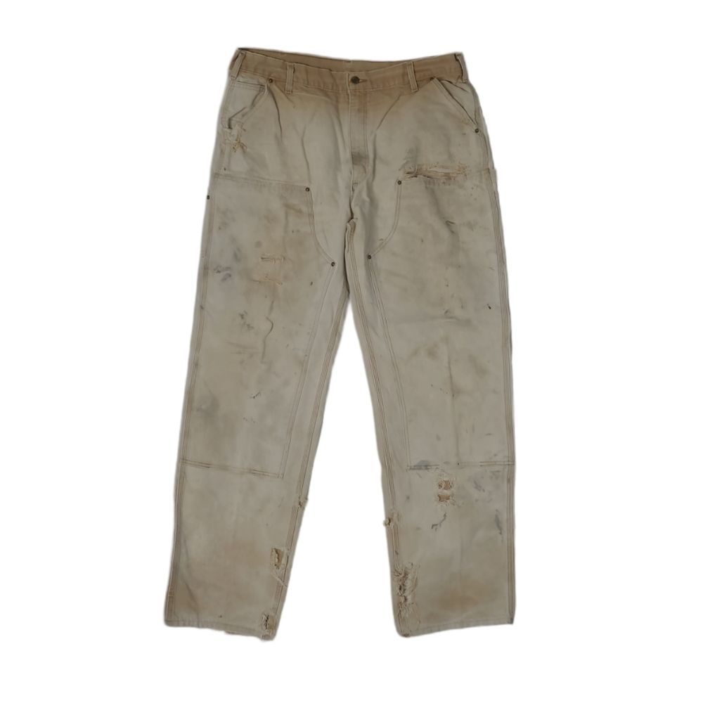 CARHARTT beige tan double front worn in thrashed carpenter work pants 40x36